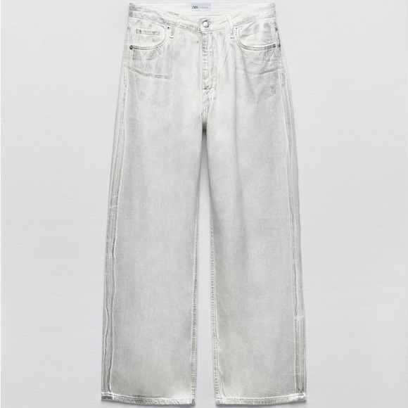 Zara Jeans Zara Extra Long Midrise Straight Leg Metallic Jeans New